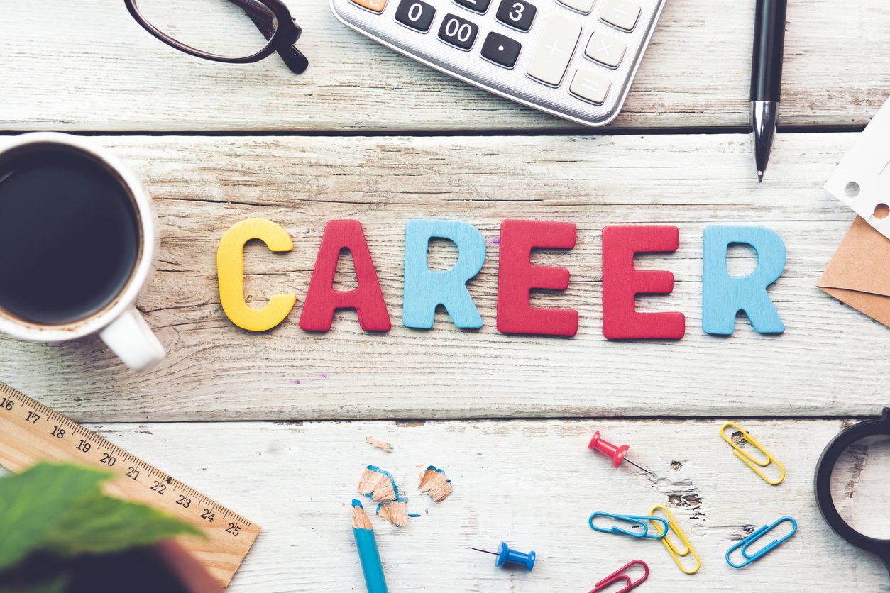 Career on text Career sign on a wooden desk in an office